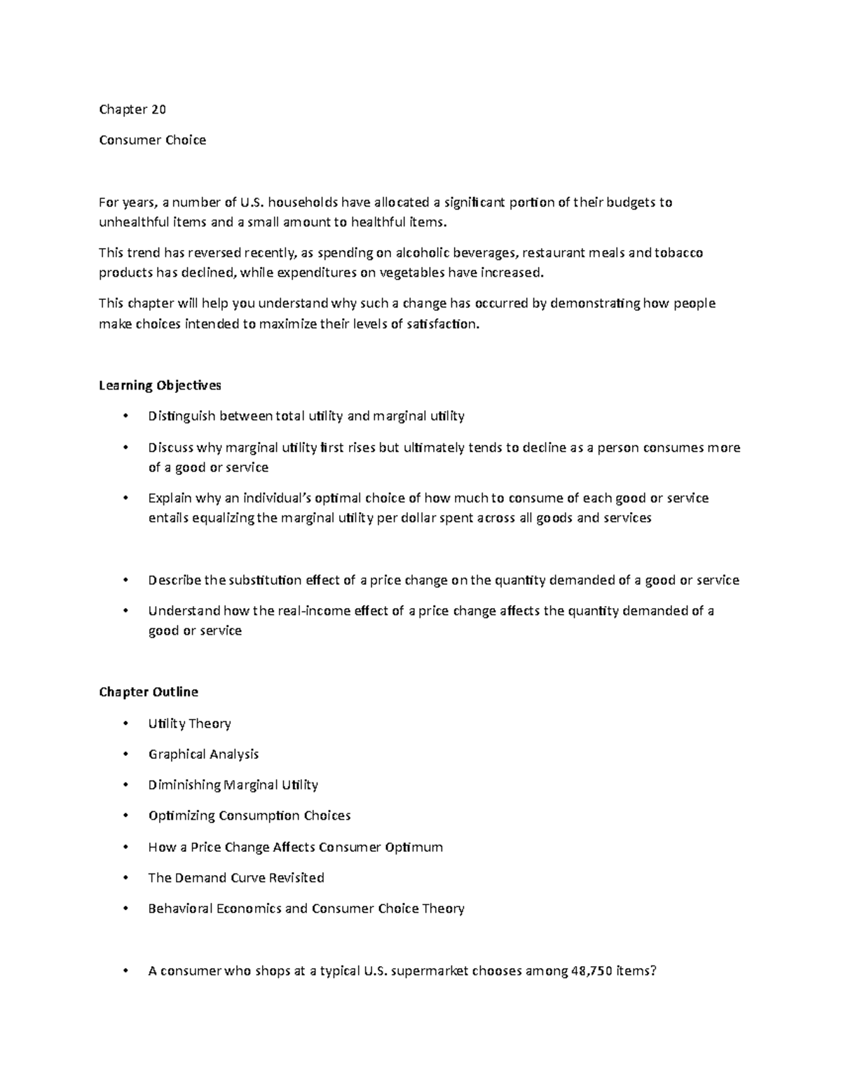 Chapter 20 - Lecture Notes 1 - Chapter 20 Consumer Choice For years, a ...