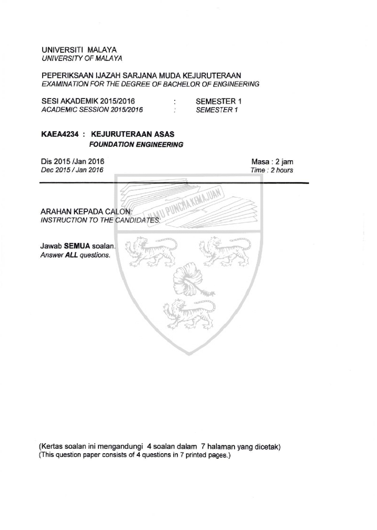 Exam 3 January 2016 Questions Foundation Engineering Kaea4234 Studocu