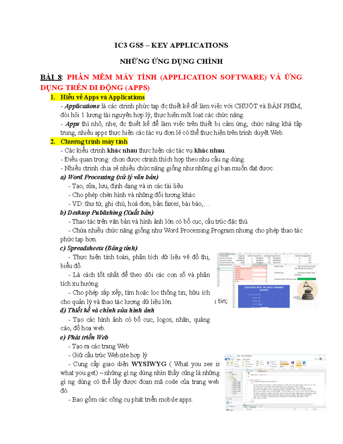 IC3 GS5 - KA - IC3 GS5 – KEY APPLICATIONS NHỮNG ỨNG DỤNG CHÍNH BÀI 8 ...