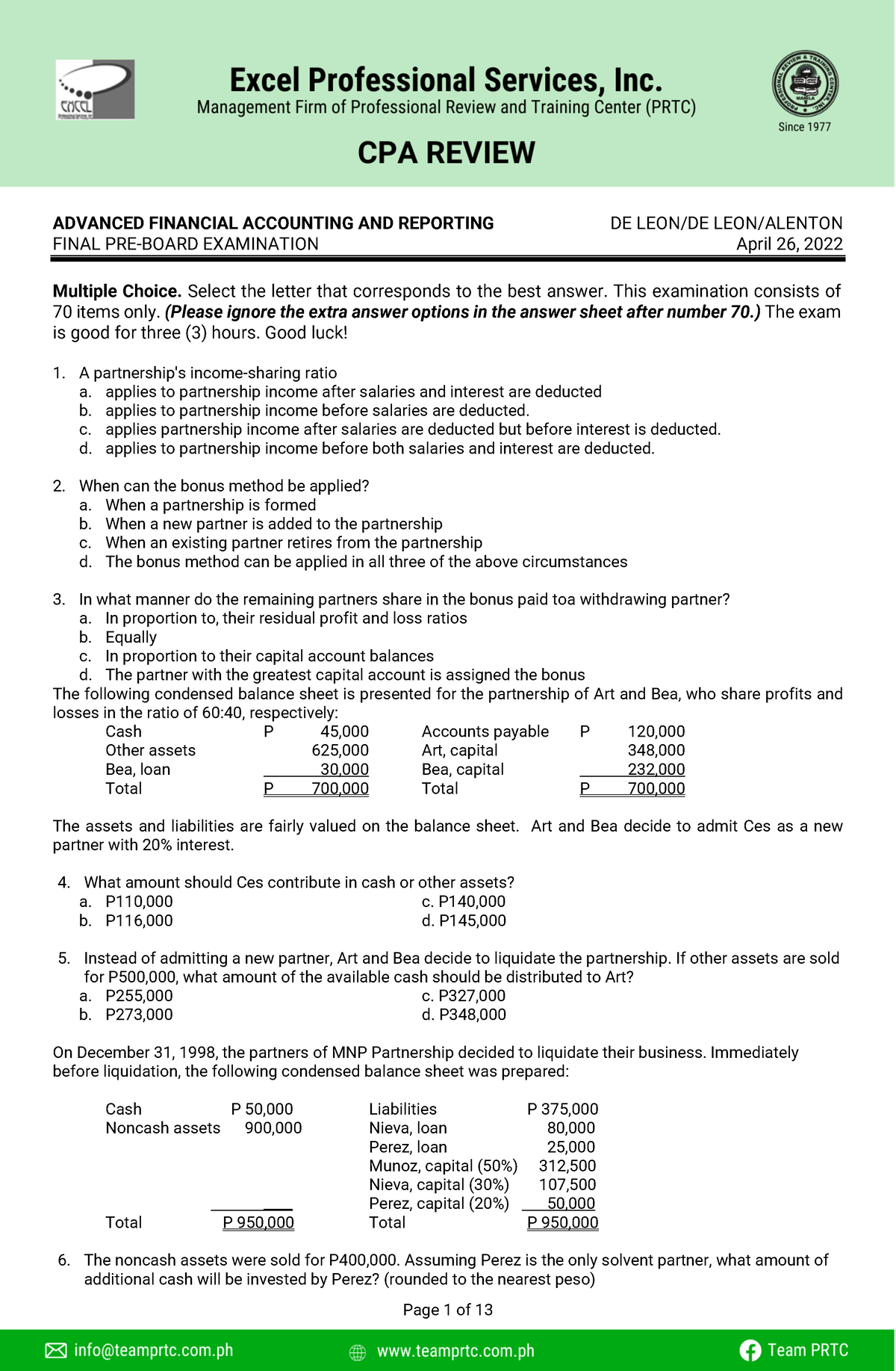 AFAR - Final PB - Afar Practice Materials - ADVANCED FINANCIAL ...