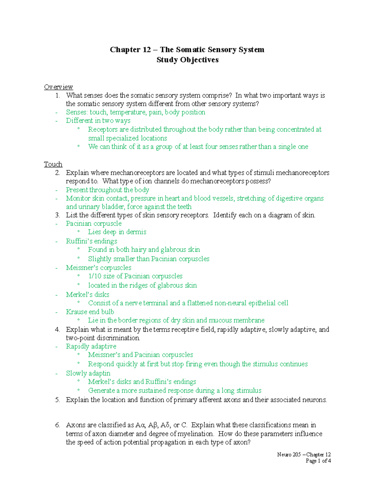Chapter 12 study guide - Chapter 12 The Somatic Sensory System Study ...