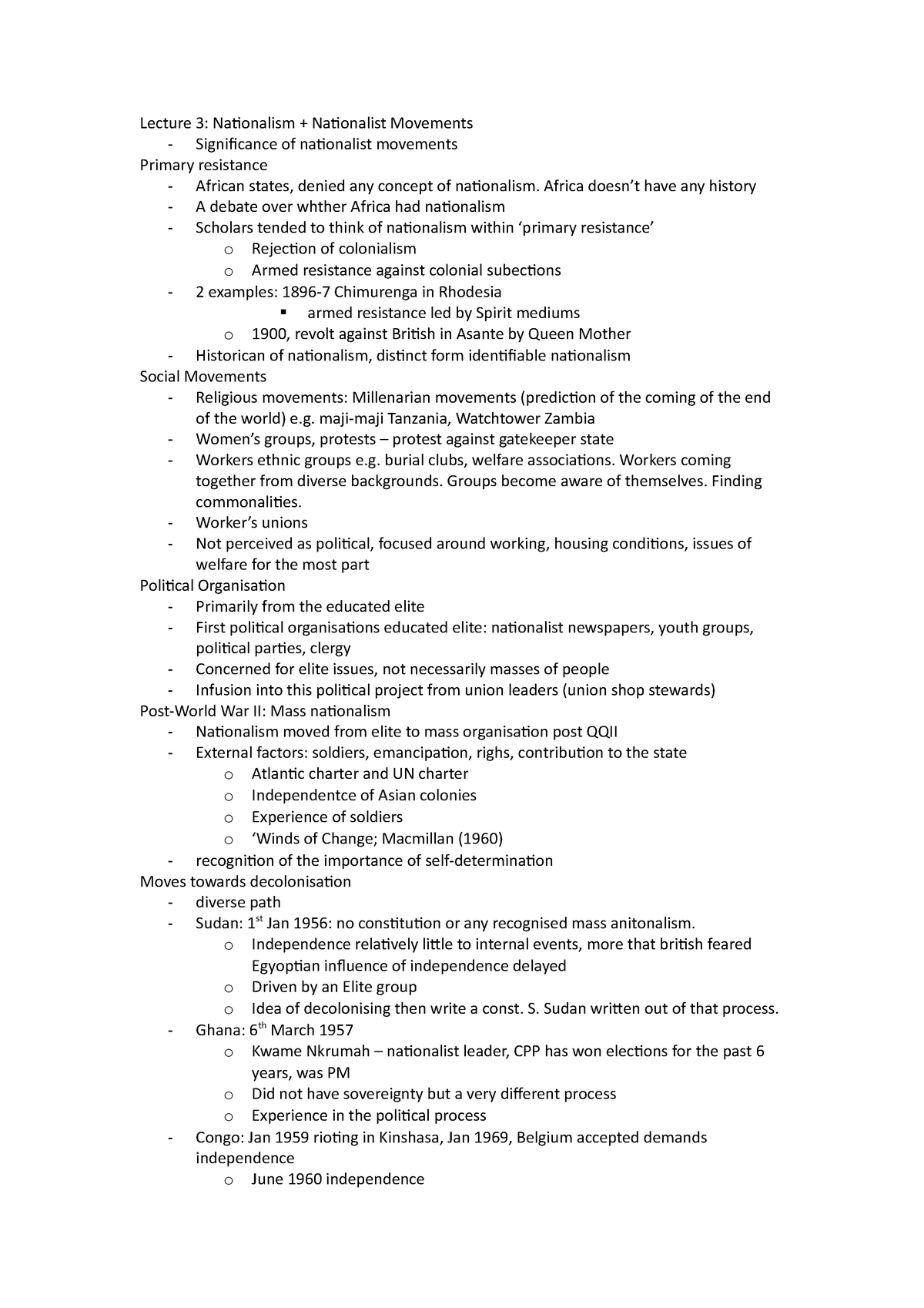 Lecture 3 - Significance of nationalist movements post WWII - Lecture 3 ...