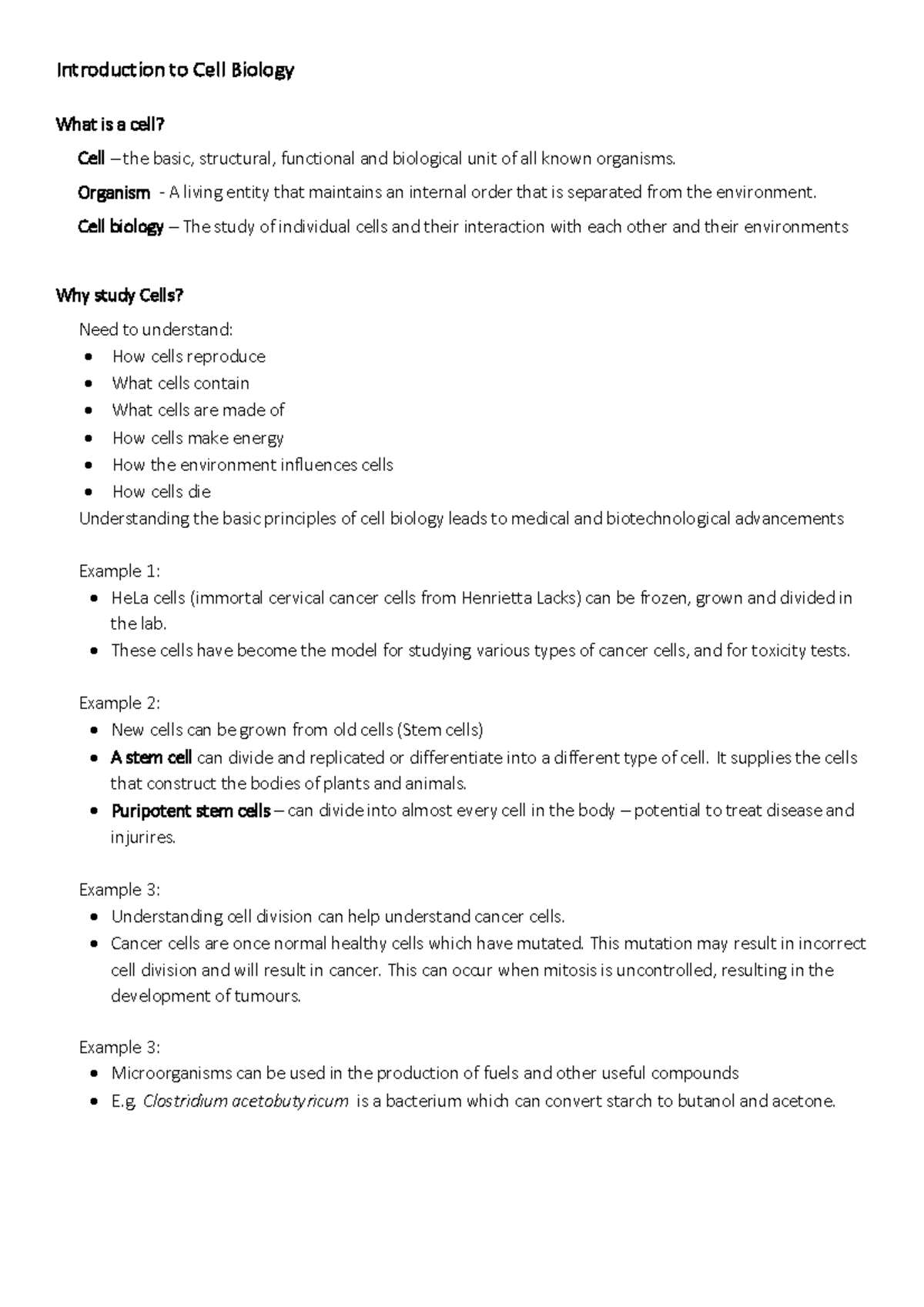 BI101 - Cell Biology Lecture 1 - Introduction to Cell Biology What is a ...
