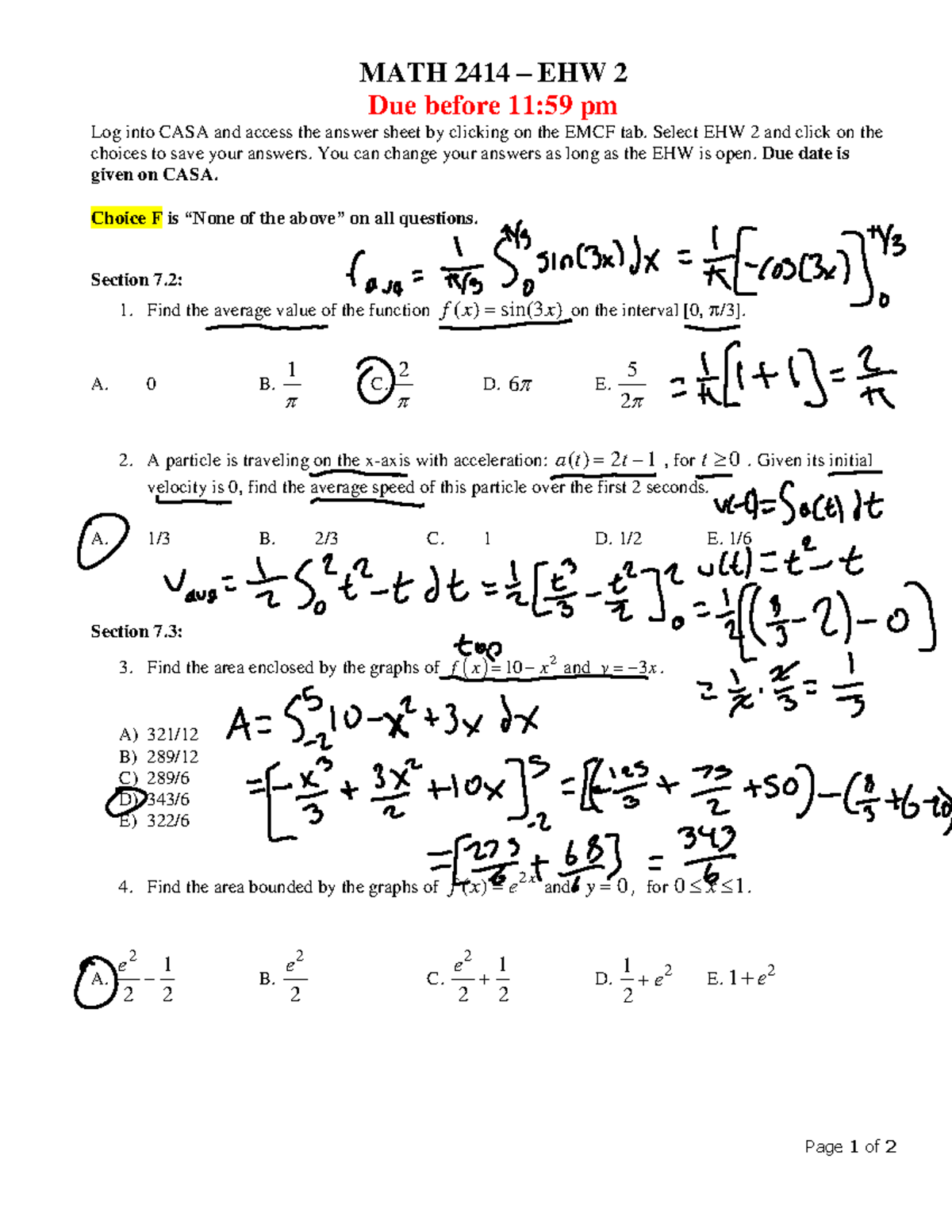 2414 ehw2 - homework - Page 1 of 2 MATH 2414 – EHW 2 Due before 11:59 ...