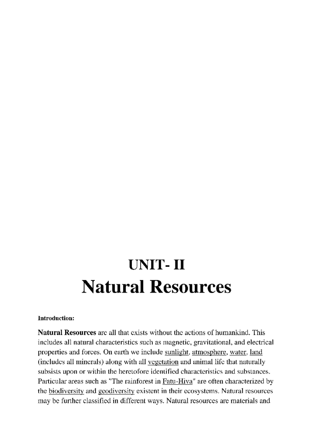 Natural Resources - Environmental Science - Studocu