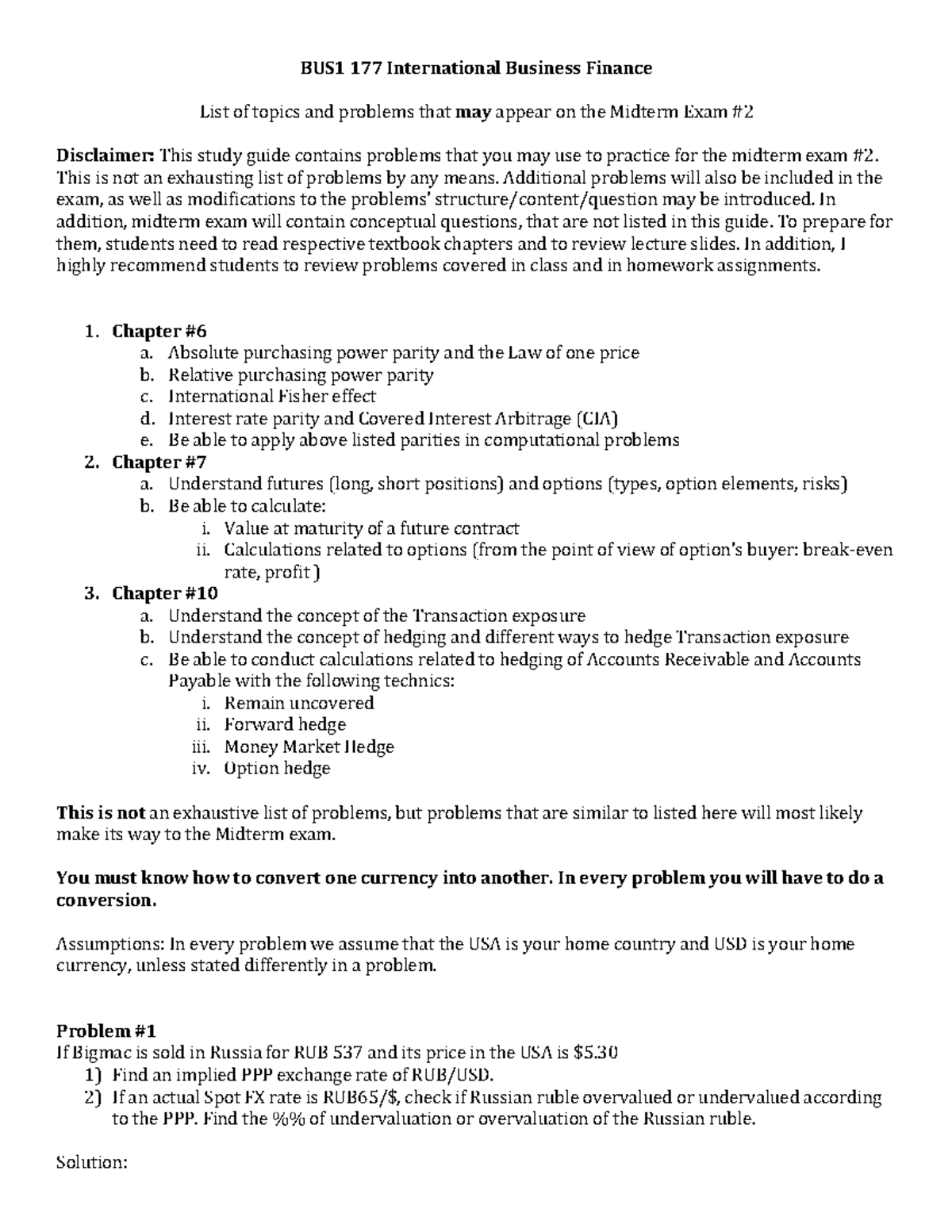 Midterm exam 2 Study guide - BUS1 177 International Business Finance ...