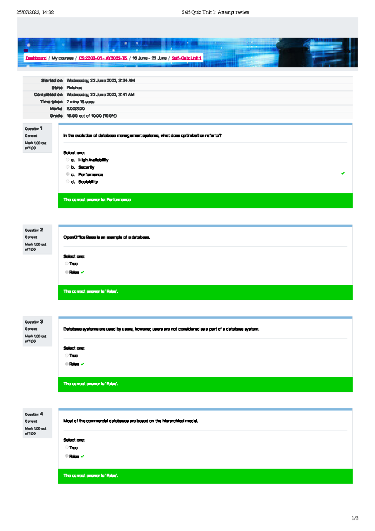 Self-Quiz Unit 1 Attempt Review 1 - 25/07/2022, 14:38 Self-Quiz Unit 1 ...