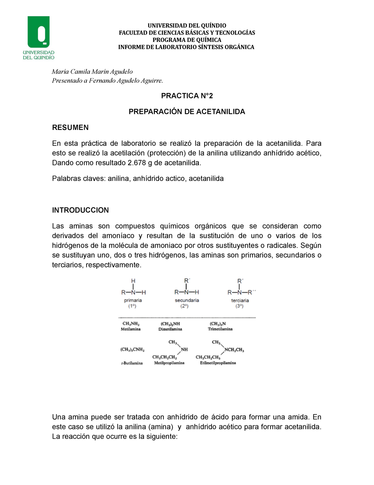 Lab 2 Informe Facultad De Ciencias BÁsicas Y TecnologÍas Programa De QuÍmica Informe De 4238