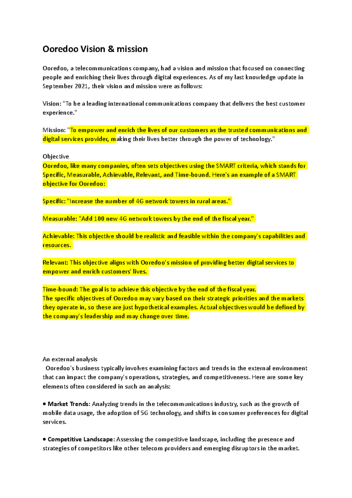 NOTE for students - Ooredoo Vision & mission Ooredoo, a ...