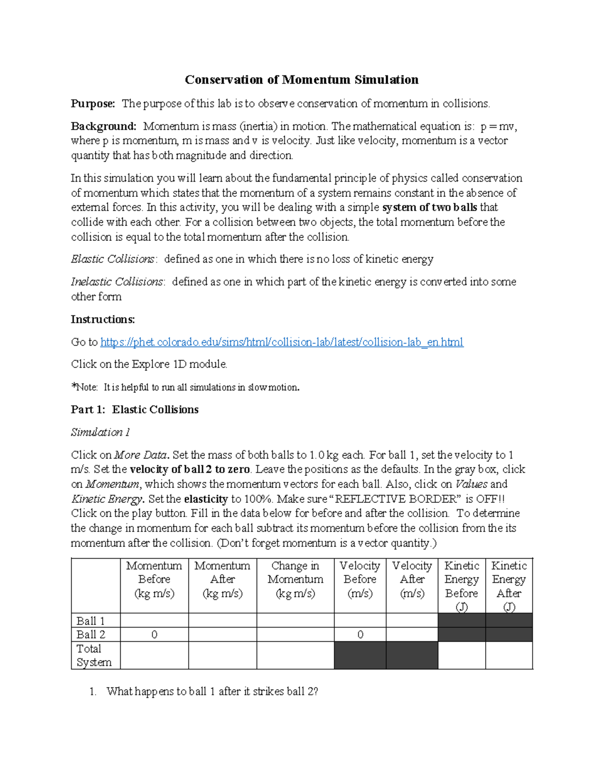 Conservation Of Momentum Phet Lab - Conservation Of Momentum Simulation ...