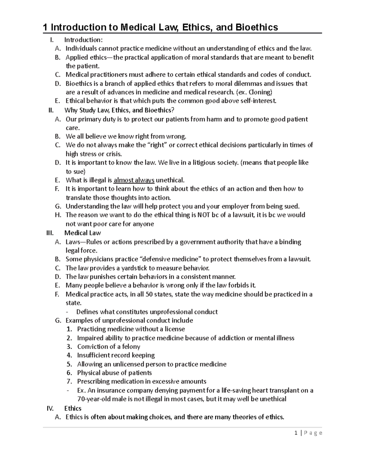 310 Chapter 1 - Jkhgvcfuhjkn - 1 Introduction To Medical Law, Ethics ...