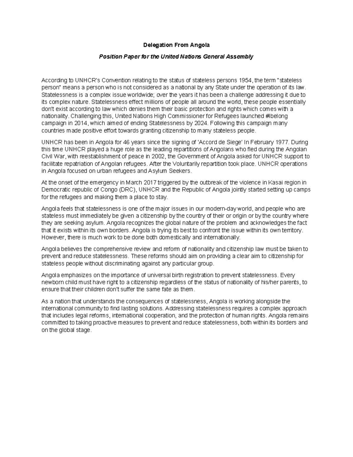 UNGA Angola - afdasfasfad - Delegation From Angola Position Paper for ...