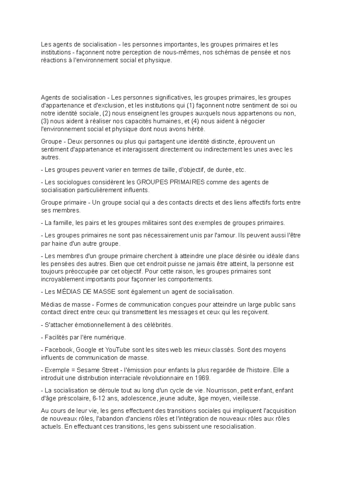 Les Agents De Socialisation - Agents De Socialisation - Les Personnes ...