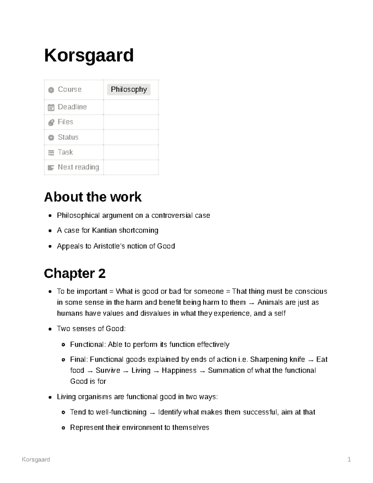 Korsgaard - As the title says - Korsgaard 1 Korsgaard Course Philosophy ...