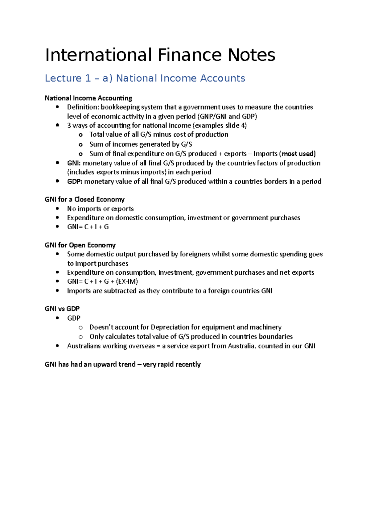 International Finance Notes - International Finance Notes Lecture 1 – a ...