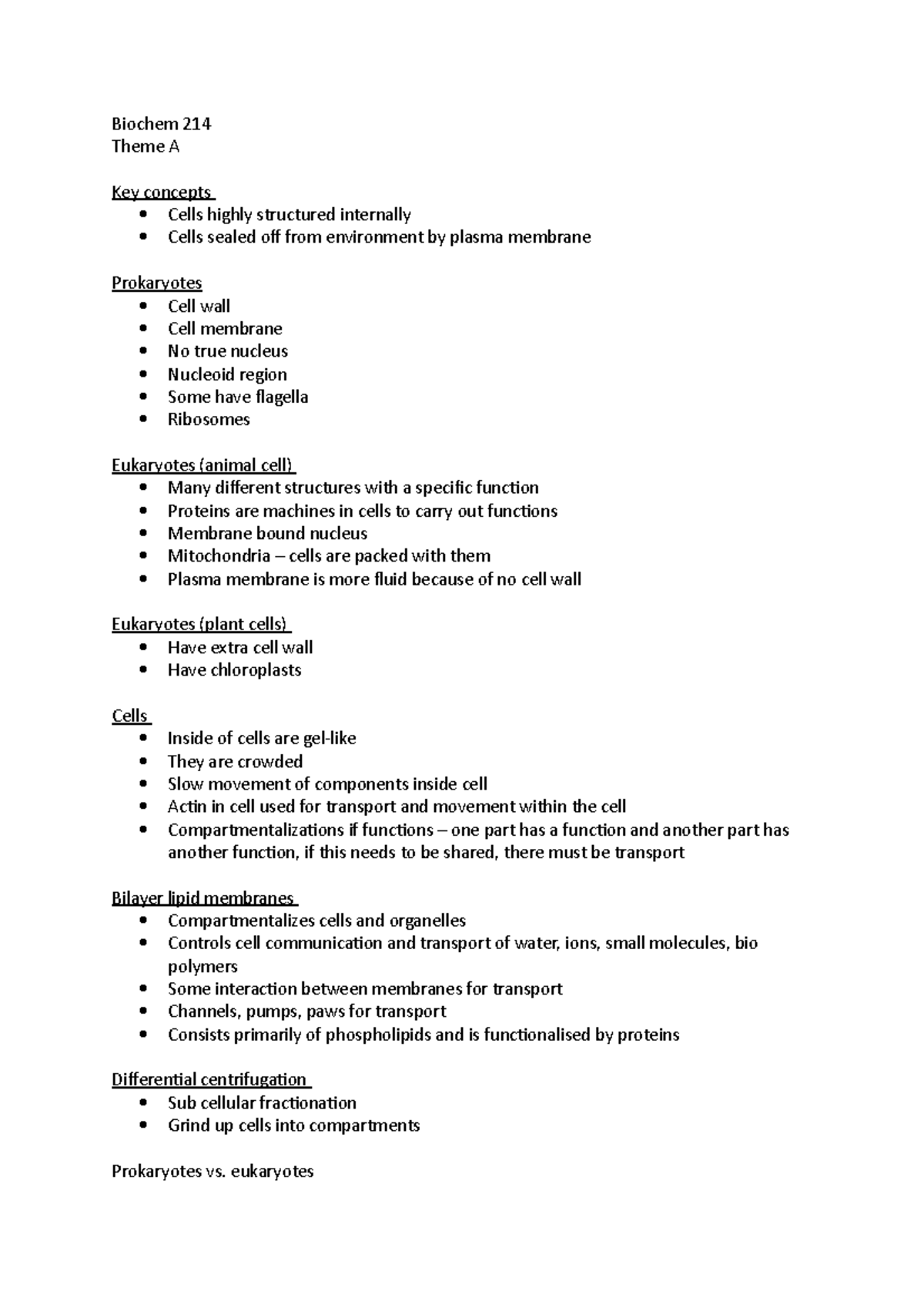 Biochem Theme A - Biochem 214Theme A Key concepts Cells highly ...