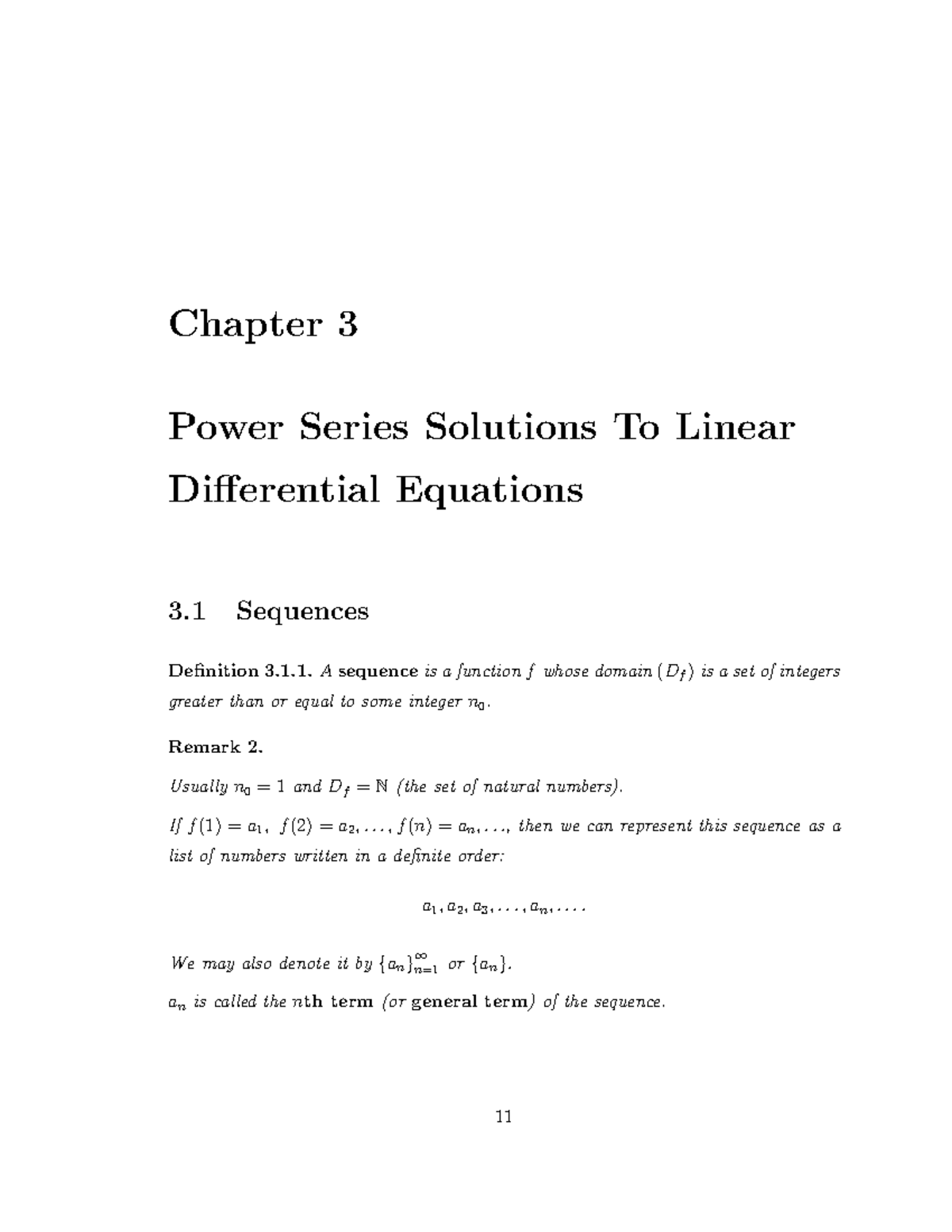 Power Series Solutions To Linear - Chapter 3 Power Series Solutions To ...