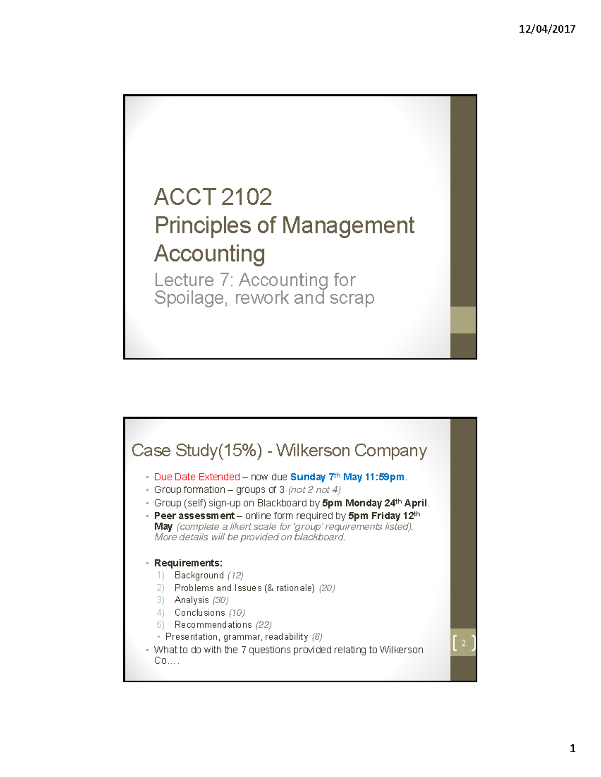 ACCT 2102 Lecture 7 complete slides 2perpage - ACCT 2102 Principles of ...