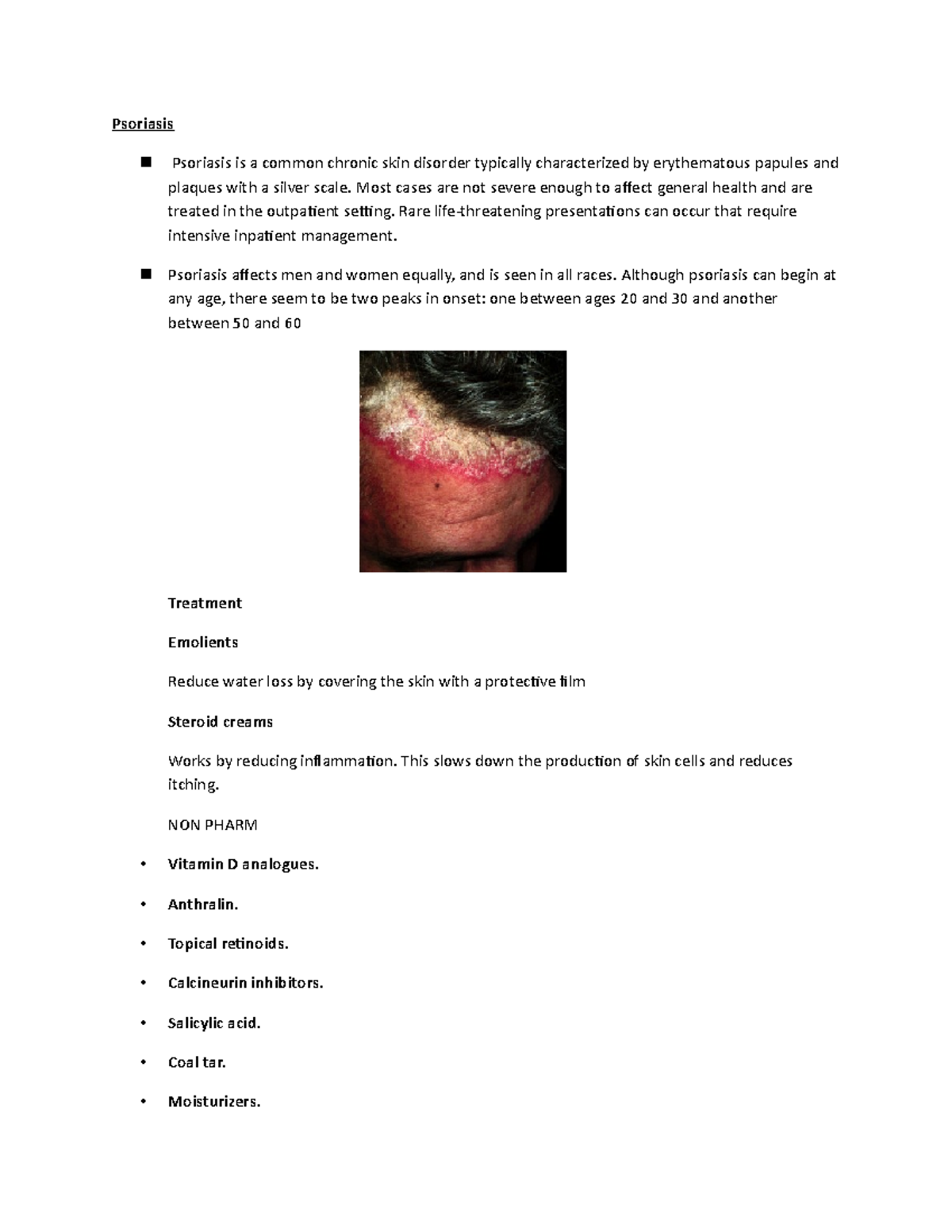 Psoriasis - Lecture notes 1 - Psoriasis Psoriasis is a common chronic ...