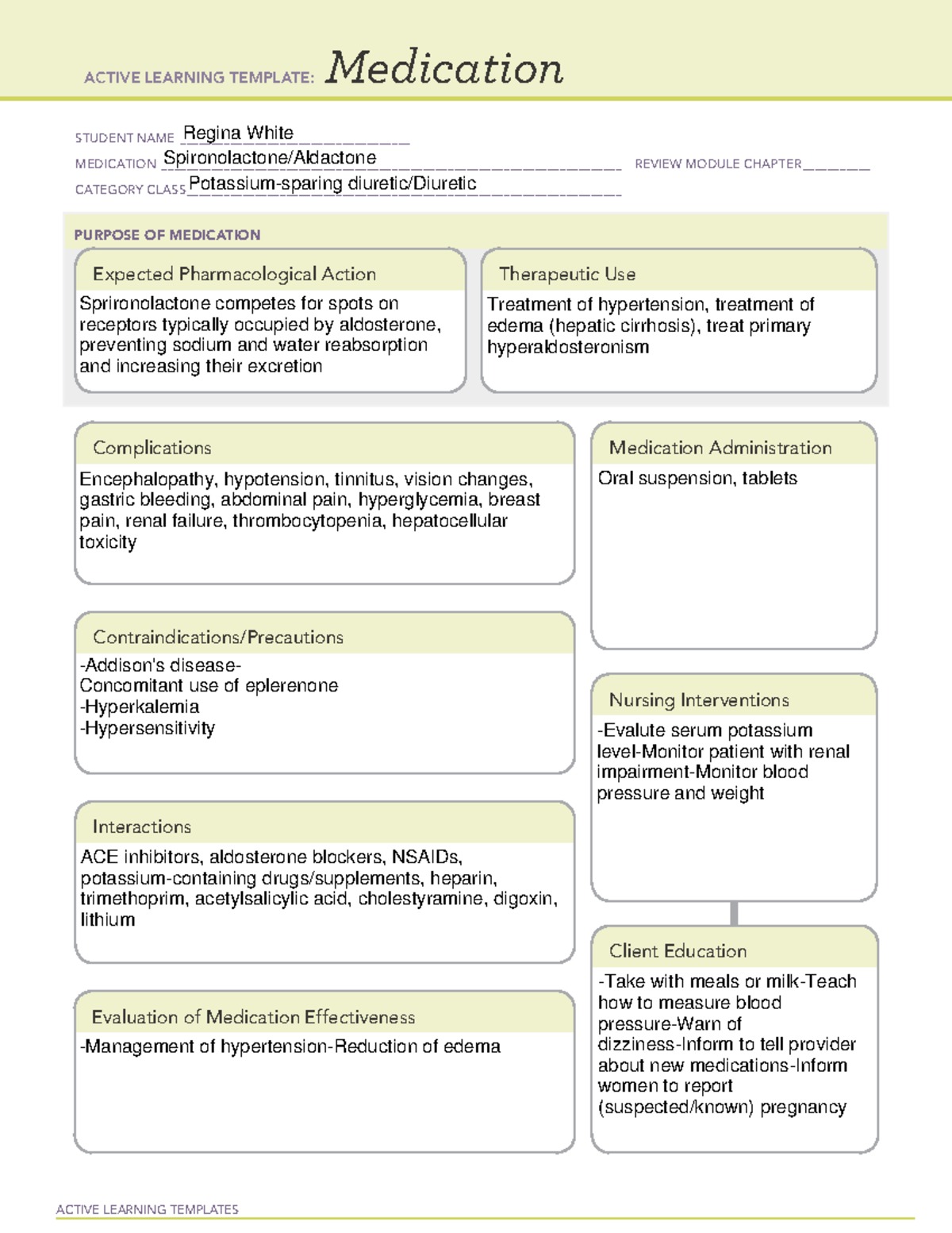 Aldactone - medications - ACTIVE LEARNING TEMPLATES Medication STUDENT ...