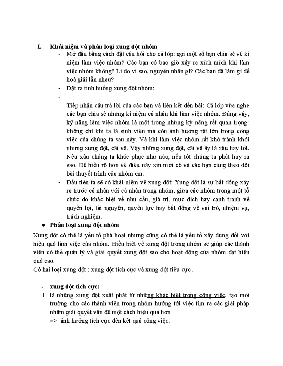 Nhóm 8 - Giải Quyết Các Xung đột Trong Kĩ Năng Làm Việc Nhóm - I. Khái 