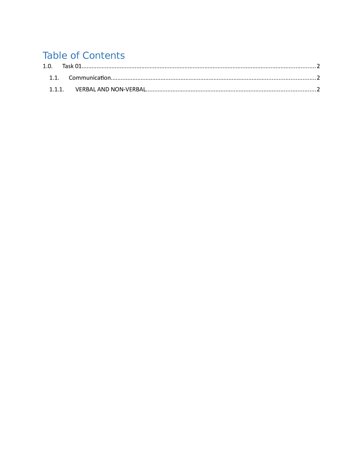 Communication - Table of Contents 1. Task - Studocu