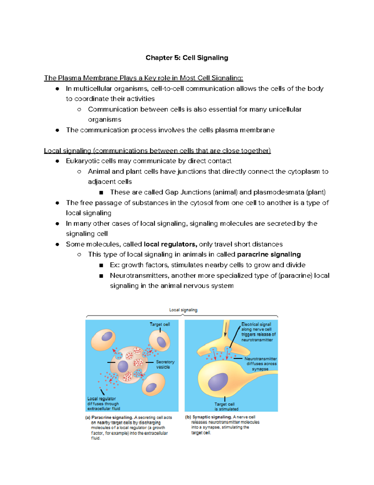 Cells and Biomolecules Exam 2 Notes Chapter 5 Cell Signaling The