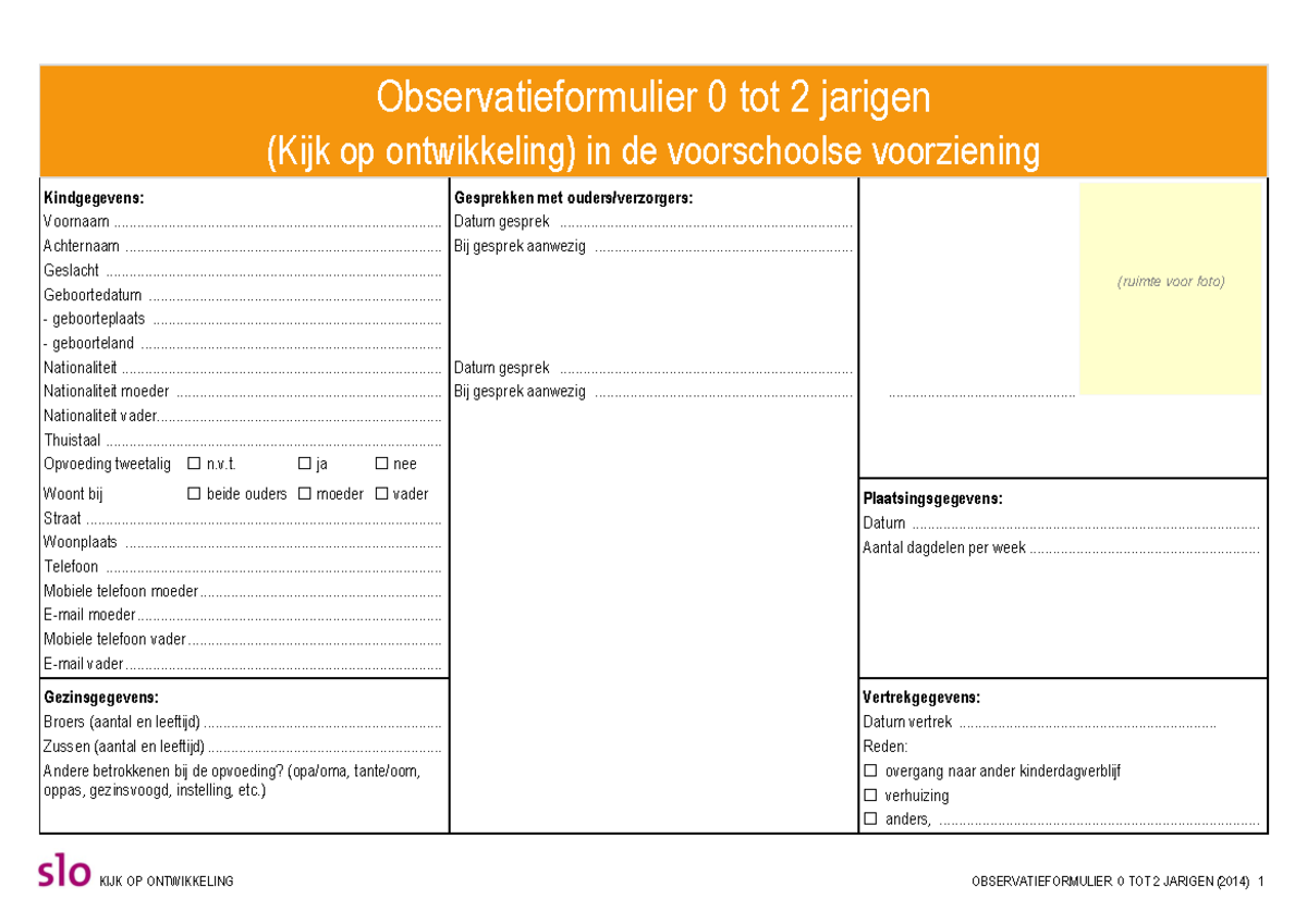 Observatieformulier 0tot2jarigen Observatieformulier 0 Tot 2 Jarigen