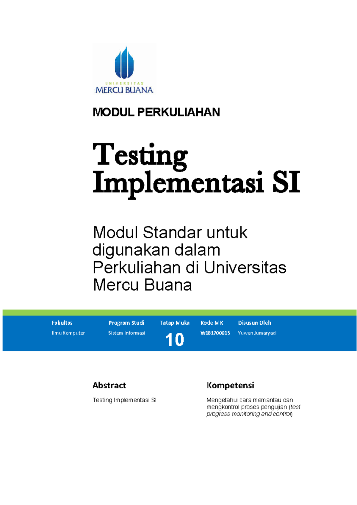 Mdl Testing Implementasi SI MODUL PERKULIAHAN Testing Implementasi SI