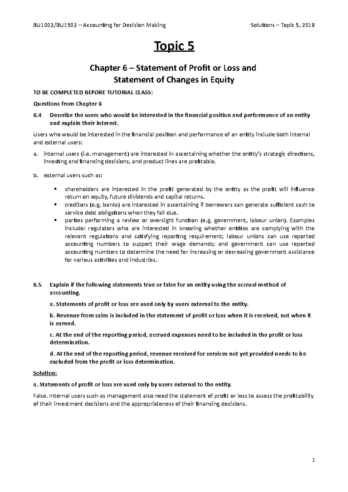 BU1002 Topic 05 Tutorial Solutions 2018 - BU1002/BU1902 – Accounting ...
