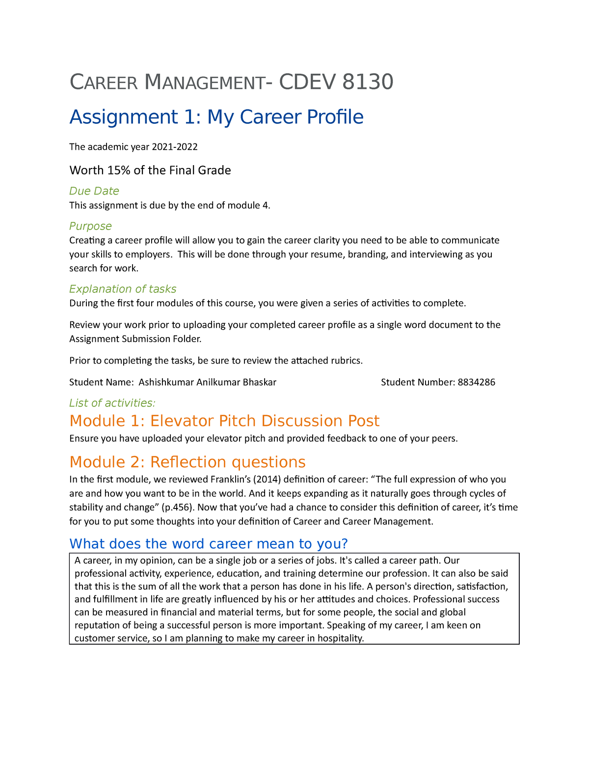career management assignment 1