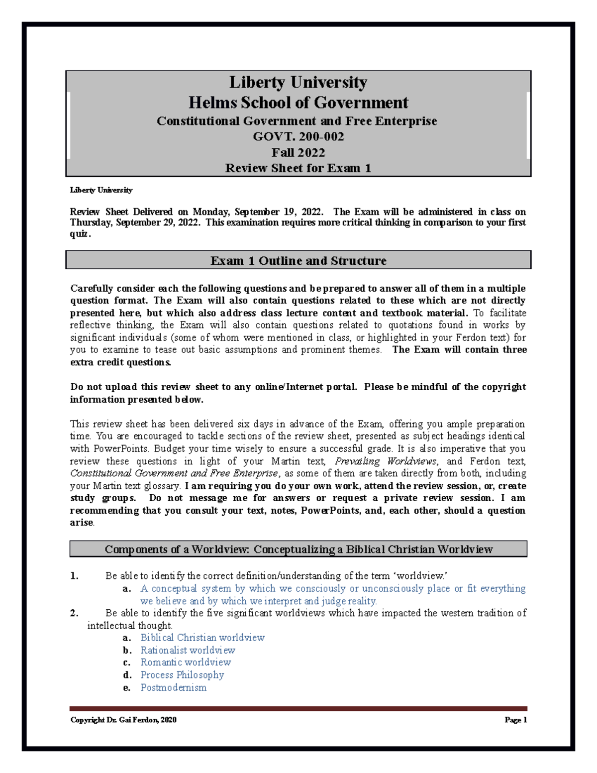 Exam 1 Review Guide - Liberty University Helms School of Government ...