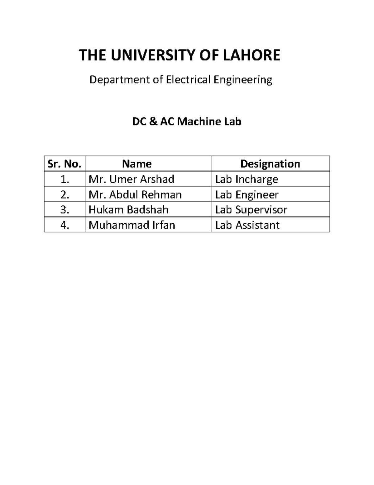 Lab Print THE UNIVERSITY OF LAHORE Department of Electrical