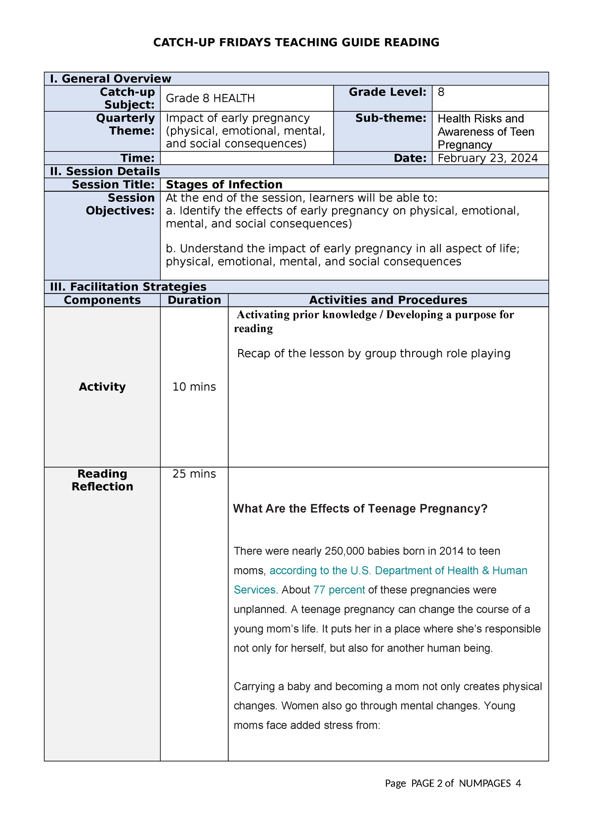 HE- Grade-8- Health-Feb 23 - I. General Overview Catch-up Subject ...