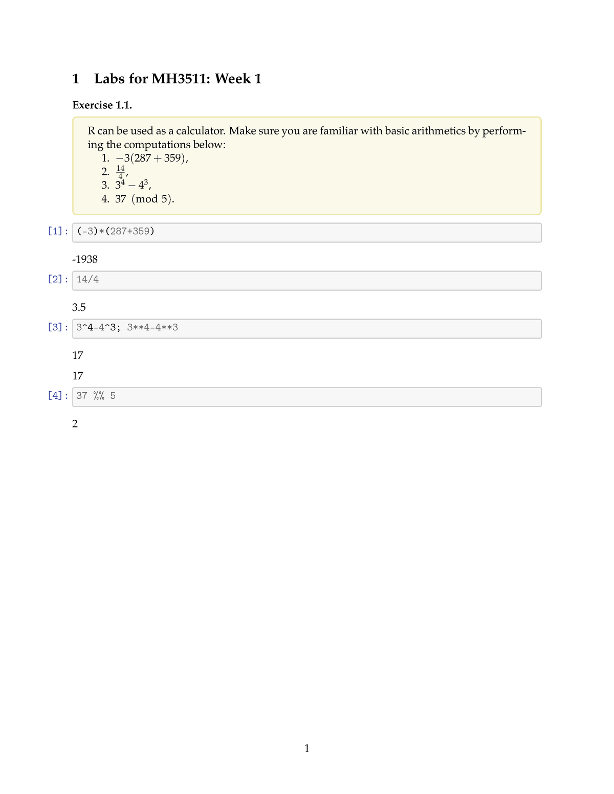 Lab 1 Solutions - 1 Labs For MH3511: Week 1 Exercise 1. R Can Be Used ...