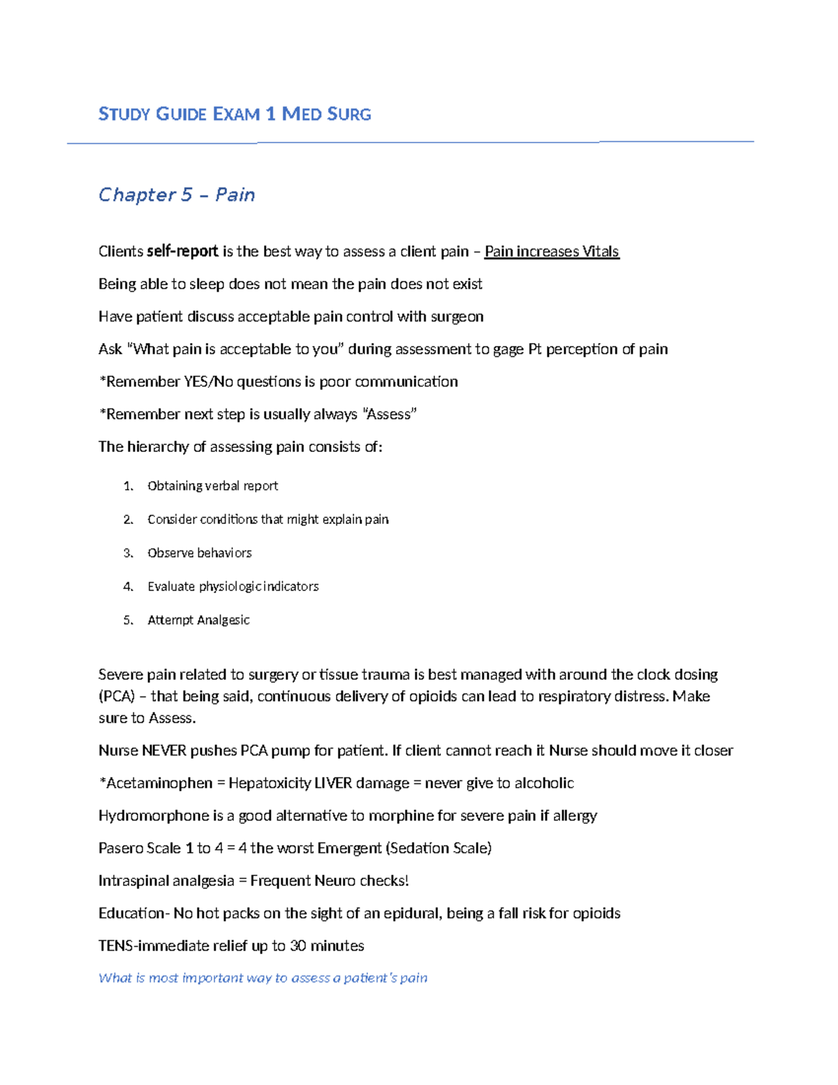Study Guide Exam 1 Med Surg (Auto Recovered) - STUDY GUIDE EXAM 1 MED ...