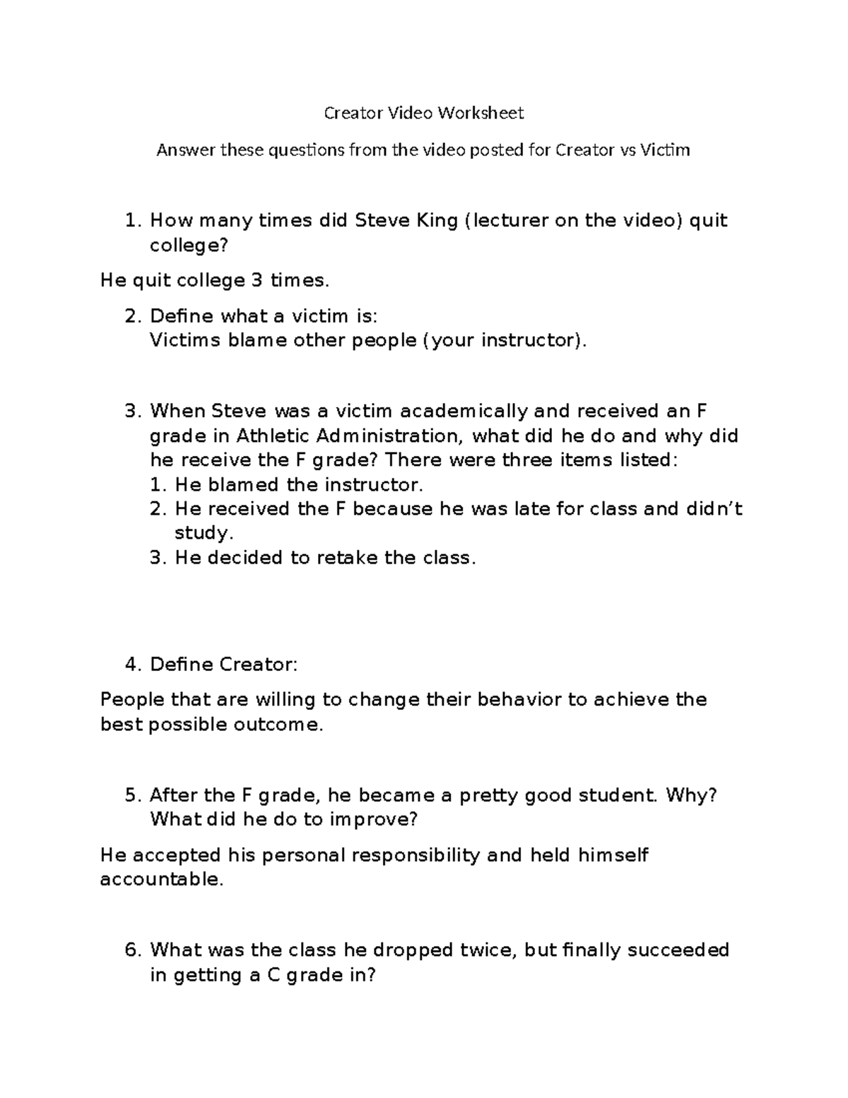 Creator Video Worksheet-FYE1000 - Creator Video Worksheet Answer these ...