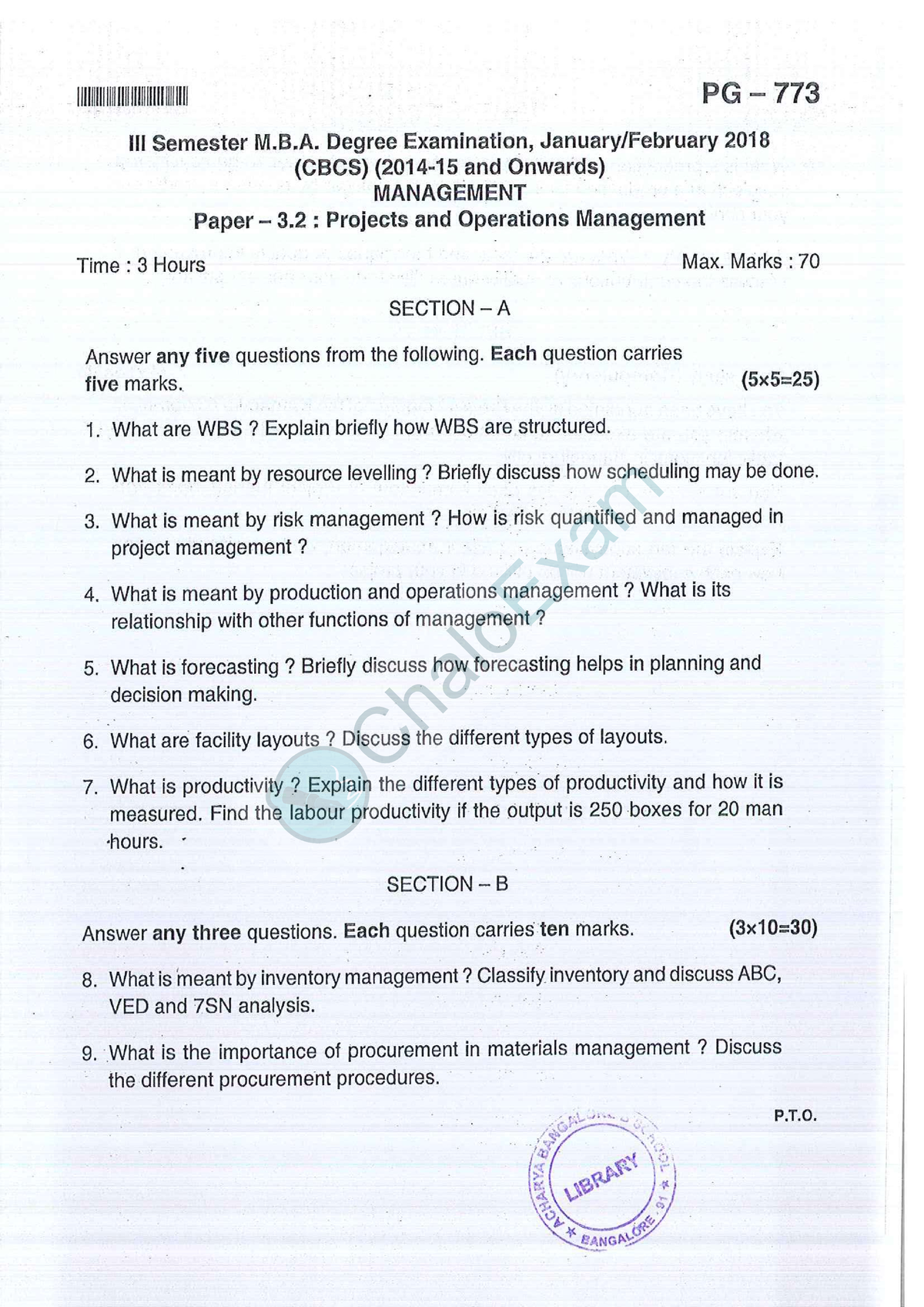 applied operations research for management question paper with answers