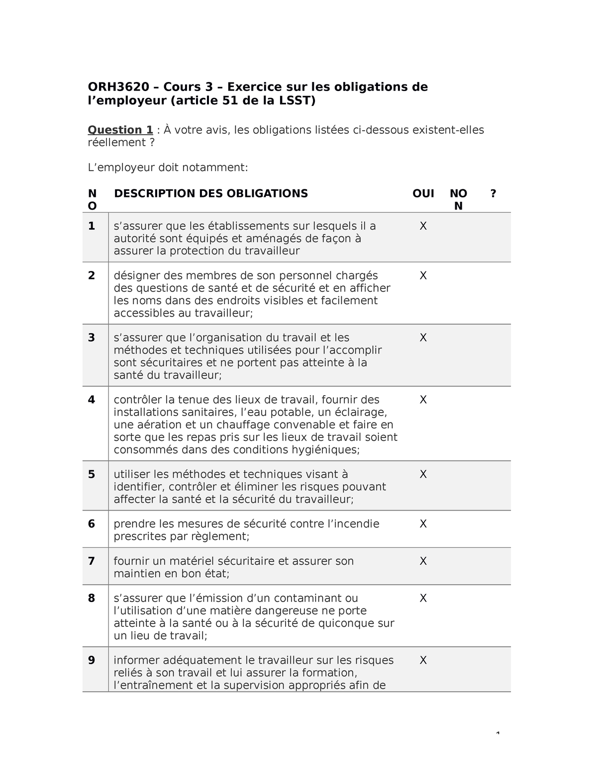 Se Ìance 3-Exercice Obligations Employeur LSST - ORH3620 – Cours 3 ...