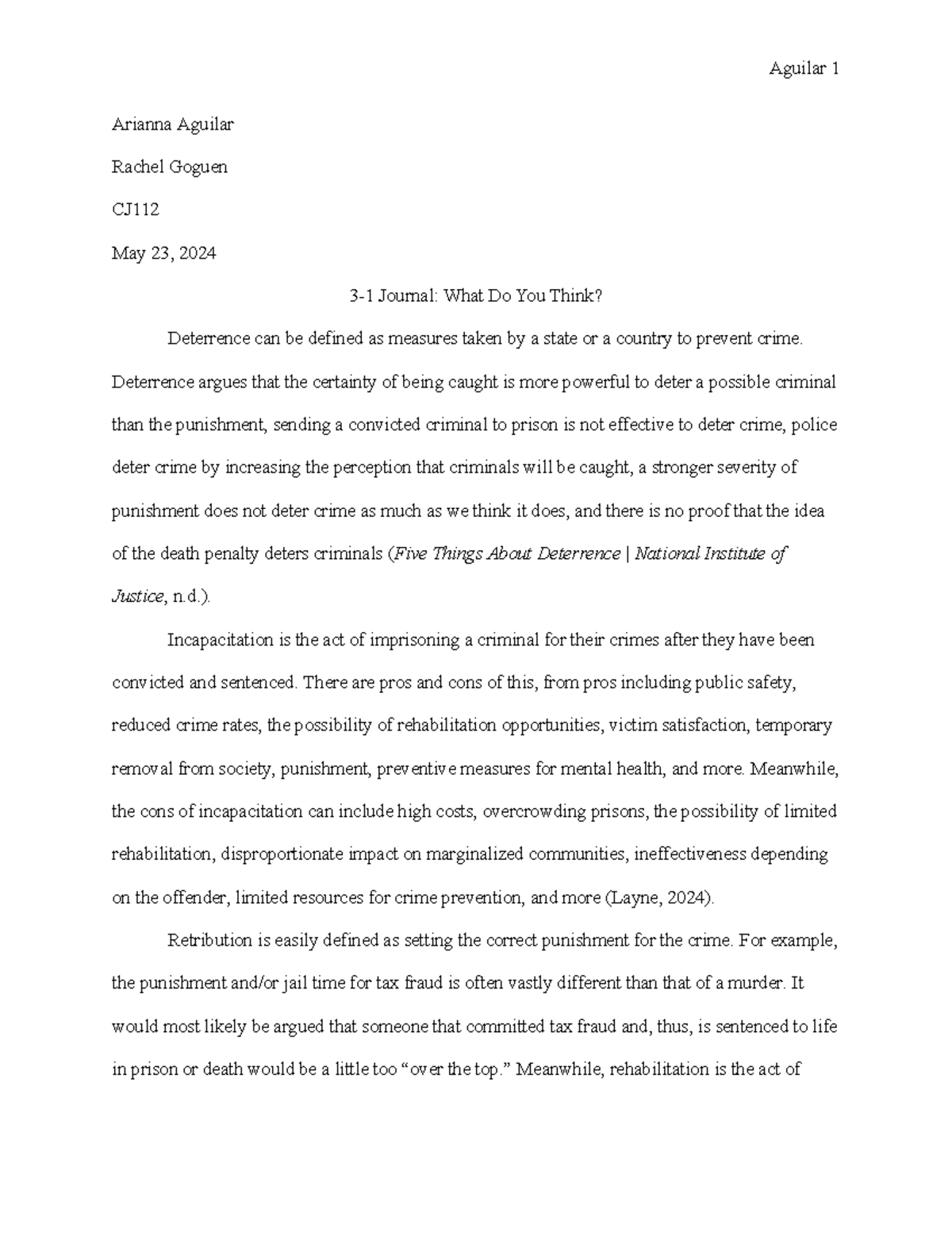 Criminal Justice Journal 1 Module 3 What do you think? Reference this ...