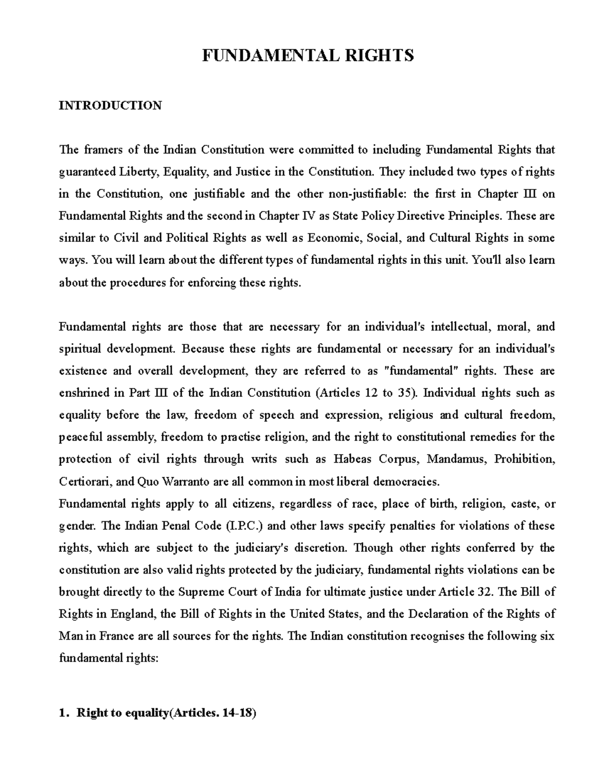Fundamental Rights - Lecture notes 14 - Political Science - AMU - Studocu