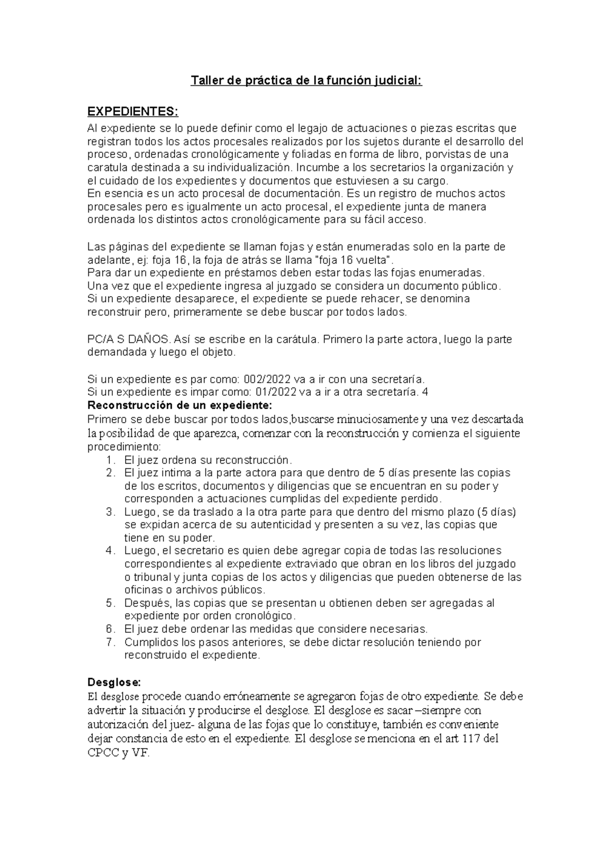 Apuntes Taller DE LA Funcion Judicial - Taller de práctica de la ...