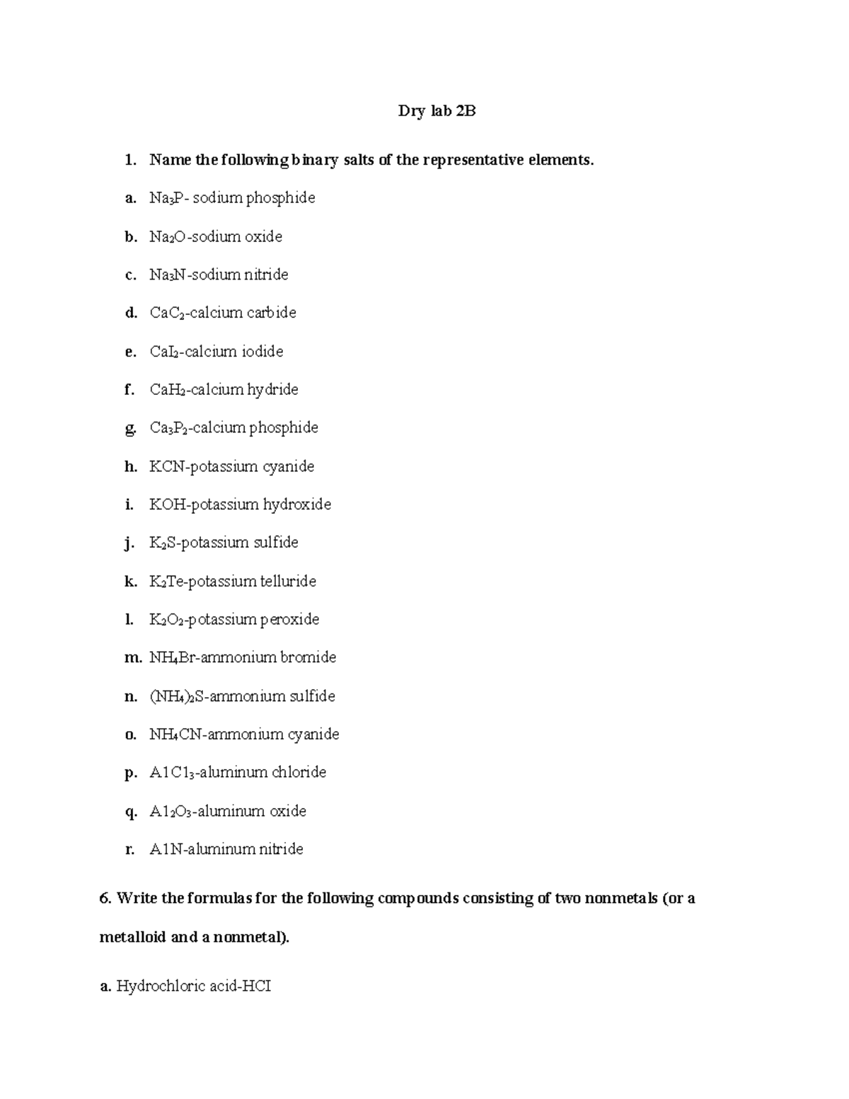 Dry lab 2B and 2C - Dry lab 2B and 2C - Dry lab 2B Name the following ...