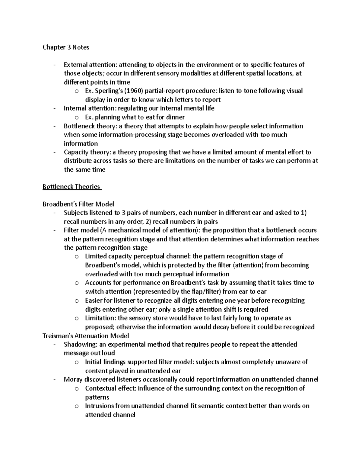 Chapter 3 Notes - Chapter 3 Notes - External attention: attending to ...