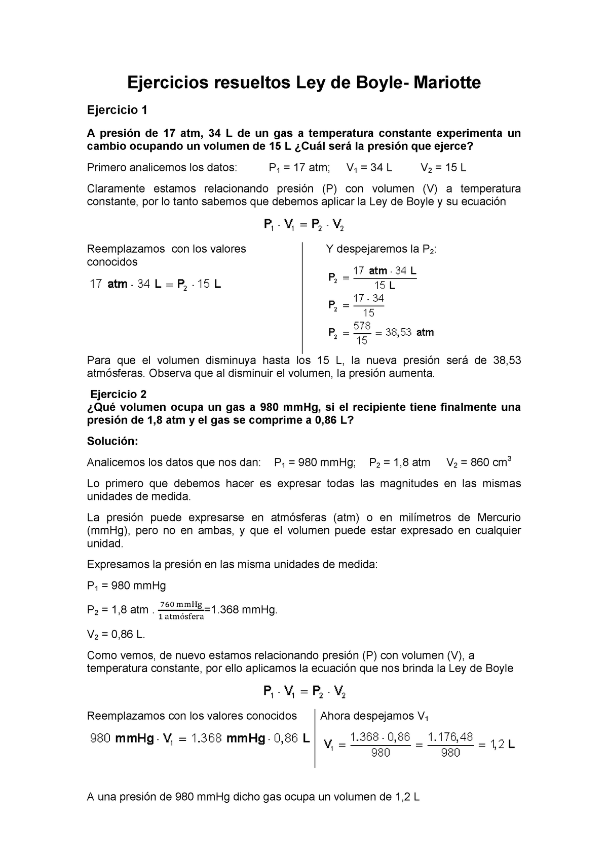 Ejercicios Resueltos Ley De Boyle - Observa Que Al Disminuir El Volumen ...