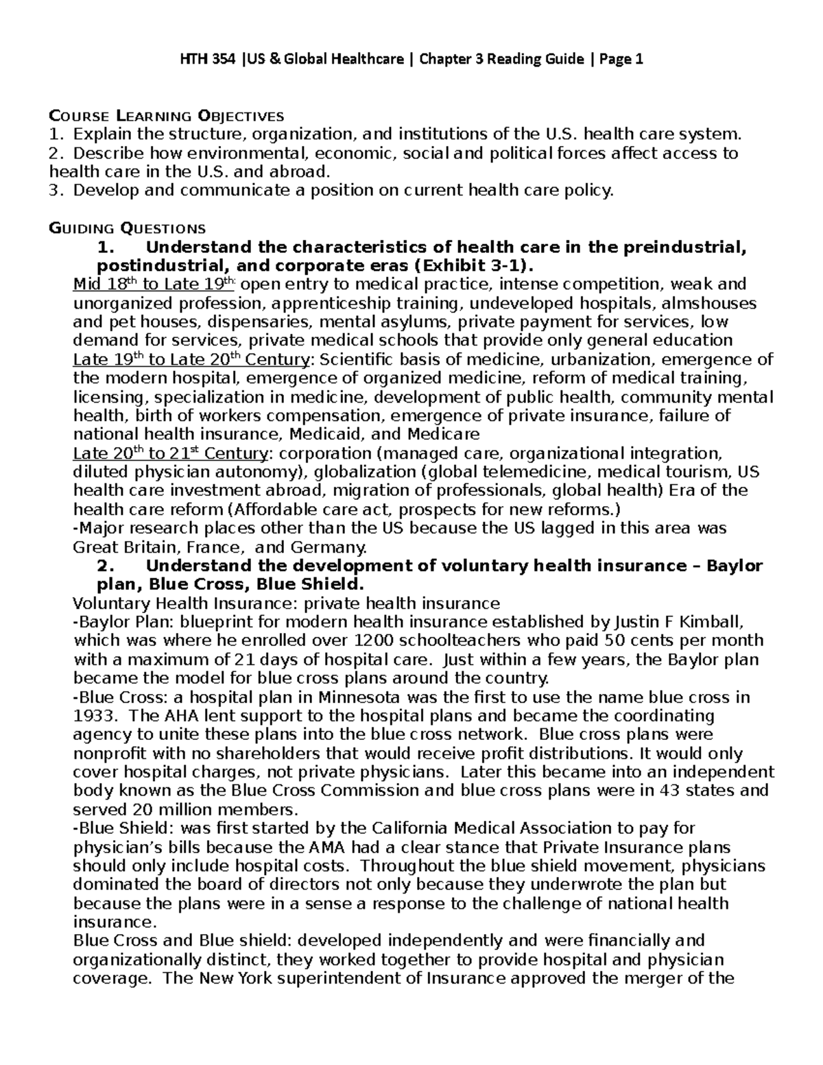 HTH 354 Chapter 3 Reading Guide - COURSE LEARNING OBJECTIVES Explain ...