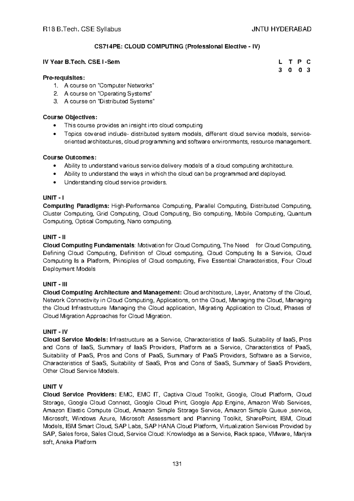 CC - Study before exam - R18 B. CSE Syllabus JNTU HYDERABAD 131 CS714PE ...
