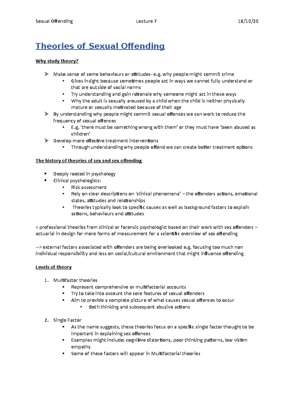 L7 Theories of Sexual Offending - Theories of Sexual Offending Why ...