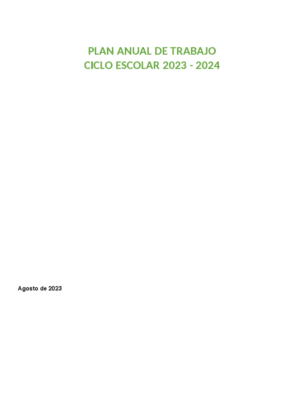 PEMC - Agosto de 2023 PLAN ANUAL DE TRABAJO CICLO ESCOLAR 2023 - 2024 ...