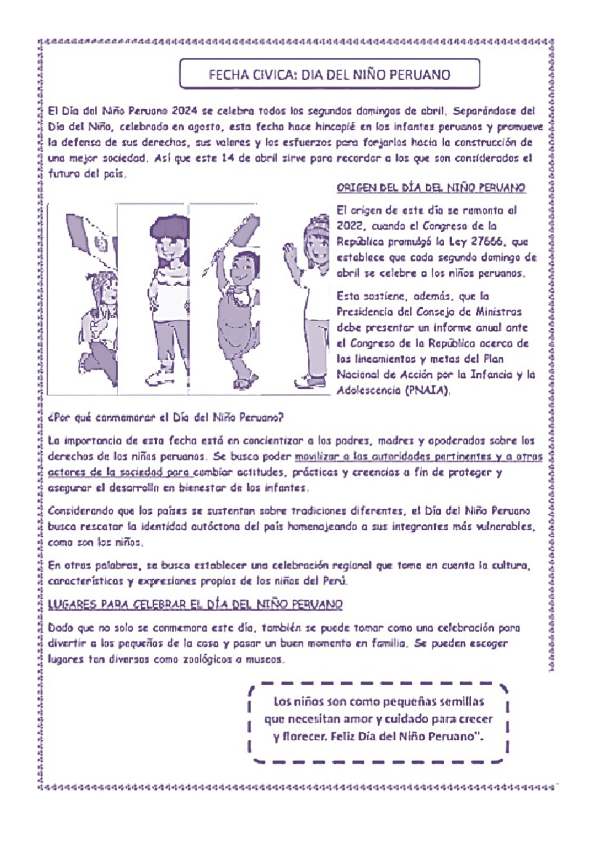 DIA DEL NIÑO Peruano - Ciencias de la Educación - Studocu